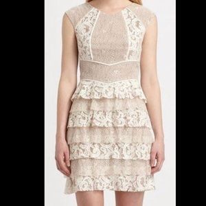 White and Tan Lace Dress